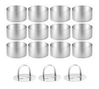 UNGFEI Set di 16 stampi per torta in acciaio inox, altezza 3,8 cm e diametro 8 cm, con pressa per pasticceria