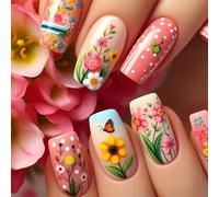 Unghie a pressione a forma di balletto unghie finte fiore acrilico unghie bastone sulle unghie disegno floreale unghie artificiali 24 pezzi arte delle donne