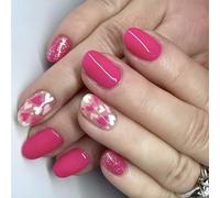 Unghie a pressione Acrilico Miglioramento Unghie Look Corto Quadrato Con Cuore Disegni Full Covers Golssy Finitura San Valentino Unghie