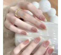 Unghie a pressione con glitter lucidi finti stick on occhi di gatto acrilico gel falso lucido colle su 24 pezzi occhi di gatto premere sull'unghia