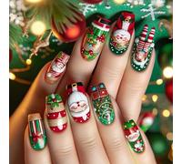 Unghie a pressione eleganti con Babbo Natale e scatola, per l'inverno, per donne e ragazze, 24 pezzi