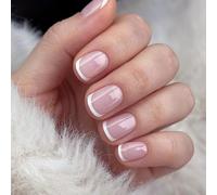 Unghie a pressione francese, corte e quadrate, colore bianco | Eleganti per lo stile francese, punte bianche, classiche e belle, ideali per l'uso quotidiano e in ufficio