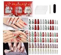 Unghie a pressione, unghie a forma di mandorla, colla for unghie inclusa, french, misura media, forma squovale, 72 pezzi/set, 1 mini lima(Color:ZX27-0074-3P-2 72-piece set)
