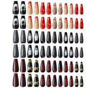 Unghie a pressione, Unghie a forma di mandorla, Colla for unghie inclusa, French, Misura media, Forma squovale, 72 pezzi/set, Unghie finte for Halloween(Color:0074-1 72-piece set)