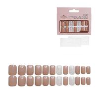 Unghie a pressione, unghie artificiali, include colla for unghie, French corta, media, 24 pezzi/set(Color:A028-CM-23)