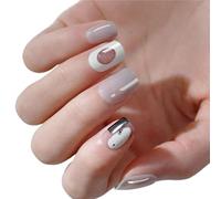 Unghie a pressione, Unghie artificiali, Include colla for unghie, French corta, media, 30 pezzi/set, 1 mini lima(Color:B16)