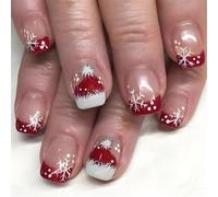 Unghie adesive natalizie a pressione, corte, quadrate, con fiocco di neve, per manicure e decorazione artistica, per donne e ragazze, 24 pezzi