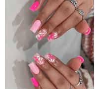 Unghie artificiali a pressione alla moda per manicure francese, motivo floreale, a prova di sbavature, perfette per feste, uso quotidiano, unghie finte