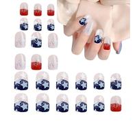 Unghie artificiali con bandiera americana, unghie artificiali per il giorno 'indipendenza - unghie corte quadrate 4 luglio dolci | 4 luglio unghie dolci, 24 pezzi stelle americane e design a