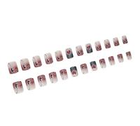 Unghie artificiali corte per San Valentino con linee glitterate e motivi a cuore da imprimere sulle unghie unghie unghie artificiali in acrilico, 24 pezzi