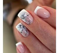 Unghie artificiali corte quadrate con fiore coperture complete che si attaccano alle unghie a pressione acrilica per donne e ragazze 24 pezzi per unghie a copertura completa