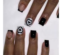 Unghie artificiali corte quadrate per San Valentino con disegni a cuore da spingere unghie artificiali per donne e ragazze 24 pezzi