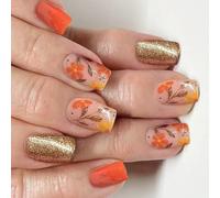 Unghie Artificiali Fiori Scintillanti Punte Rettangolari Unghie Premere Punte 24pc Non Richiedono Attrezzatura Un Chiodo Scintillante Manicure Francese