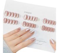 Unghie artificiali francesi occhi di gatto unghie finte copertura completa punte per unghie champagne stampa sulle unghie manicure Supplis