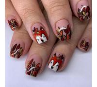 Unghie Artistiche Scoiattolo Lucide Punte Unghie Artificiali Rettangolari Stampa Su Suggerimenti 24 Pcs Nessuna Attrezzatura Richiede Chiodo Quadrato Lucido