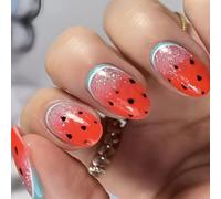 Unghie corte a pressione a mandorla 24 pezzi di anguria finta in 12 dimensioni bastone acrilico falso lucido per donne colle acriliche unghie per le donne trasparente