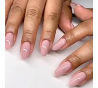 Unghie corte a pressione a mandorla 30 pezzi rosa finto in 15 dimensioni lucido falso acrilico stick on per le donne su chiodo bara mandorla punta francese sulle unghie