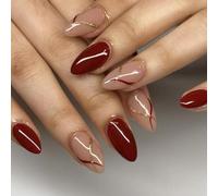 Unghie corte a pressione a mandorla con finitura lucida per Capodanno French Acrilico Unghie Manicure Unghie Art per donne e ragazze 24 pezzi