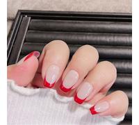 Unghie corte fatte a mano indossabili minimaliste per nail art, decorazione classica rossa francese, per donne e ragazze, 10 pezzi (19843-XS)