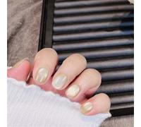 Unghie corte rotonde e indossabili fatte a mano giallo lucido occhio di gatto, decorazione per nail art, elegante, per donne e ragazze, 10 pezzi (M105-XS)