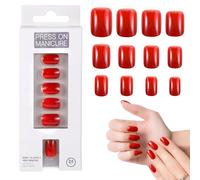 Unghie da incollare, corte, 24 Press on Nails, in acrilico, rosse, lucide, artificiali, finte unghie, autoadesive sul retro, copertina completa per unghie finte per donne e ragazze (rosso acceso)