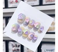 Unghie da indossare fatte a mano Matte Aurora Diamond Halo Dye Dream Patch for unghie corte staccabile Miglioramento delle unghie (Size : L, Color : 24398)
