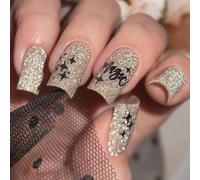 Unghie da spingere con lettere luccicanti disegni unghie artificiali acrilico da incollare manicure accessori per unghie per gli amanti della moda