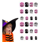 Unghie di Halloween da incollare, Stampa di Halloween sulle unghie - Unghie artificiali | Mummia e pipistrello Design Press Nails Colla glitter corta sulle unghie Stick Nails per le fem
