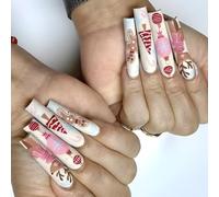 Unghie di Natale Press Ons Lungo Quadrato Premere Su Falso Con Fiocco di Neve Disegni Stick On Per Le Donne 24Pcs Festivo Falso Ung