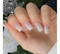 Unghie False Quadrate Con Luccichi In Polvere Copri Pieni Bastoncini Lucidi Manicure 24 Per Donne Alla Design Alla