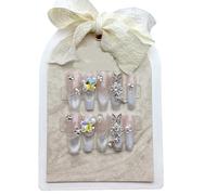 Unghie fatte a mano con Aurora Shining Diamond Gradient Cat Eye Unghie finte rimovibili (Color : L)