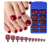 Unghie Finte 100PC Red Color Press on Toenails Full Cover Soild/Clear/White Short Square Fake Toes Nails False Nail Tips for Women Feet Decor(Color1)