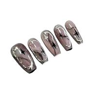 Unghie Finte 10Pcs Handmade Press On Nails French coffin Cat Eye Fake Nails with Diamond Full Cover Wearable Artificial Nail Tip(6-XS)
