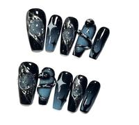 Unghie Finte 10Pcs Handmade Press On Nails French coffin Cat Eye Fake Nails with Diamond Full Cover Wearable Artificial Nail Tip(8-S)