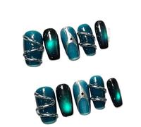 Unghie Finte 10Pcs Handmade Press On Nails French coffin Cat Eye Fake Nails with Diamond Full Cover Wearable Artificial Nail Tip(9-M)