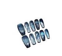 Unghie Finte 10Pcs Handmade Press On Nails French coffin Cat Eye Fake Nails with Diamond Full Cover Wearable Artificial Nail Tip(7-XS)