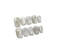 Unghie Finte 10Pcs Short Handmade Light Green Press On Nails Cat Eyes Pure Ballerina Decoration Wearable False Nails Full Cover Nail Tips Art(8-S)