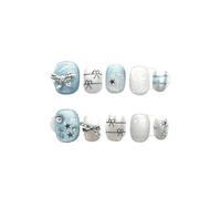 Unghie Finte 10Pcs Short Handmade Light Green Press On Nails Cat Eyes Pure Ballerina Decoration Wearable False Nails Full Cover Nail Tips Art(12-M)
