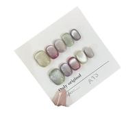 Unghie Finte 10Pcs Short Handmade Light Green Press On Nails Cat Eyes Pure Ballerina Decoration Wearable False Nails Full Cover Nail Tips Art(15-S)
