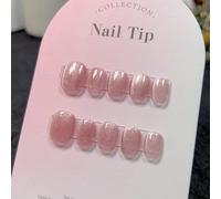 Unghie Finte 10Pcs Short Handmade Light Green Press On Nails Cat Eyes Pure Ballerina Decoration Wearable False Nails Full Cover Nail Tips Art(3-S)