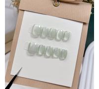 Unghie Finte 10Pcs Short Handmade Light Green Press On Nails Cat Eyes Pure Ballerina Decoration Wearable False Nails Full Cover Nail Tips Art(1-L)