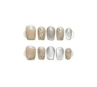 Unghie Finte 10Pcs Short Handmade Light Green Press On Nails Cat Eyes Pure Ballerina Decoration Wearable False Nails Full Cover Nail Tips Art(10-XS)