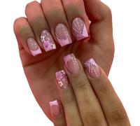 Unghie Finte 24 pezzi unghie finte a testa quadrata alla moda indossabili manicure a farfalla punte flash copertura completa premere sulle(XSS64)