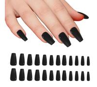 Unghie finte, 24 unghie finte rosse, lunghe, affusolate, a copertura completa, lucide, tinta unita, per manicure con dita artificiali per donne e ragazze, Y7CSMJJP (rosso) nero