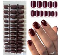Unghie Finte 240Pcs Corte MouyouGlow,Squadrata Rosso Scuro Borgogna Monocolore Press on Nails con Colla,Wine Red Eckig Fake Nails per Donne e Ragazze