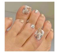 Unghie Finte 24P Fake Toenails With Glue French Line Glitter False Toe Nails Art Detachable Press On Toenails Acrylic Butterfly ToeNails Tips(Color1)