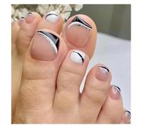 Unghie Finte 24P Fake Toenails With Glue French Line Glitter False Toe Nails Art Detachable Press On Toenails Acrylic Butterfly ToeNails Tips(Color3)