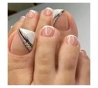 Unghie Finte 24P Fake Toenails With Glue French Line Glitter False Toe Nails Art Detachable Press On Toenails Acrylic Butterfly ToeNails Tips(Color2)