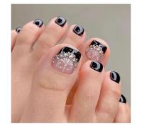 Unghie Finte 24P Fake Toenails With Glue French Line Glitter False Toe Nails Art Detachable Press On Toenails Acrylic Butterfly ToeNails Tips(Color4)