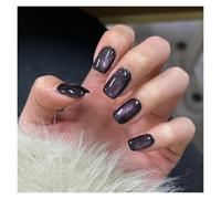 Unghie Finte 24pcs detachable cat eyes red wine false nails with glue full cover ballet square almond shiny press on fake nails tips(Color25)
